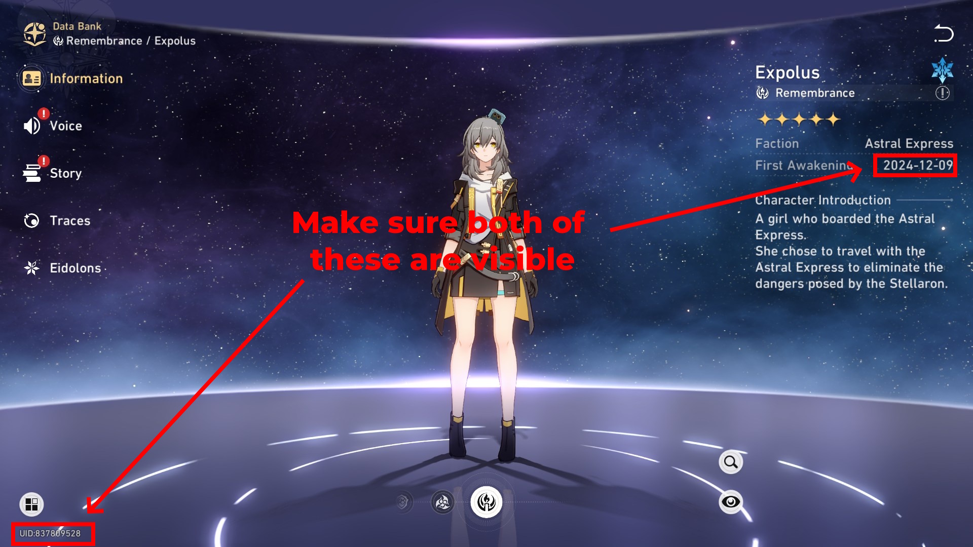 Example HSR screenshot with UID and join date visible