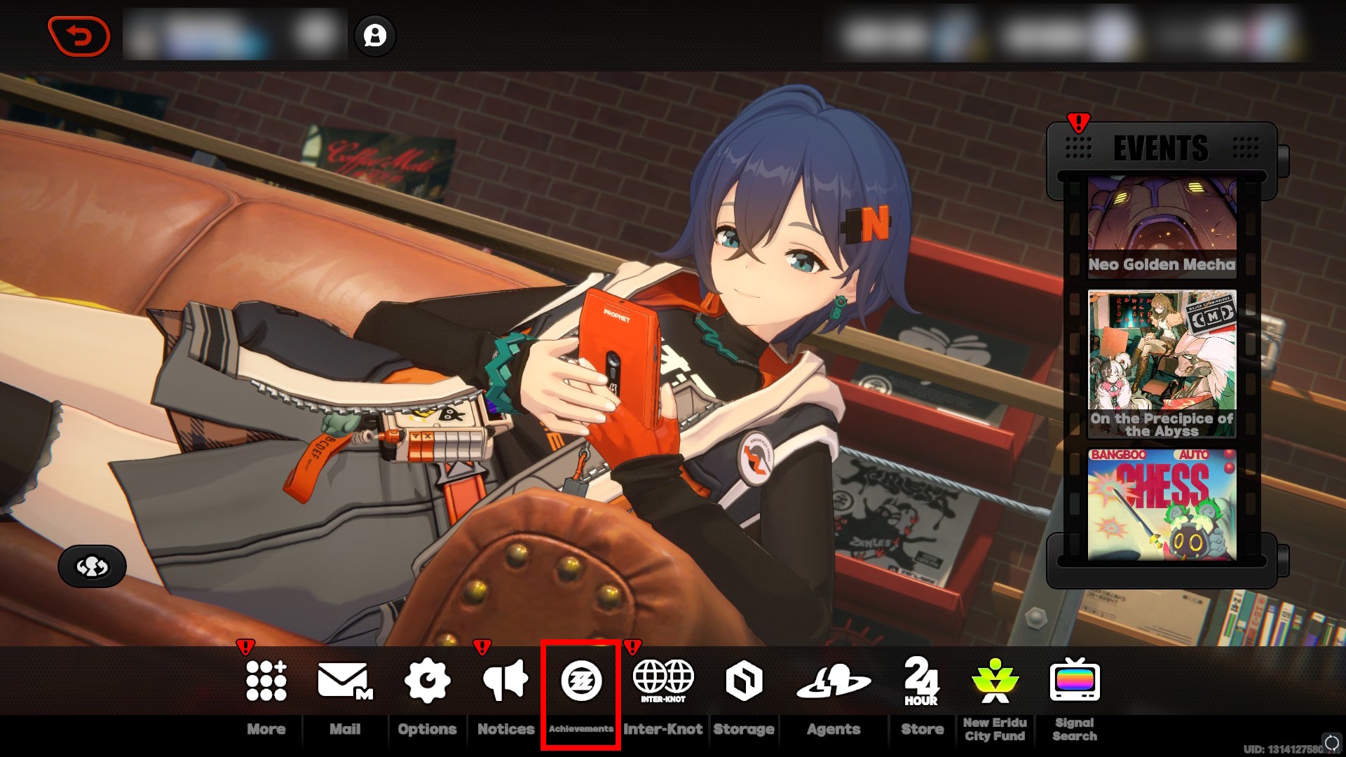 Zenless Zone Zero menu showing Achievements option